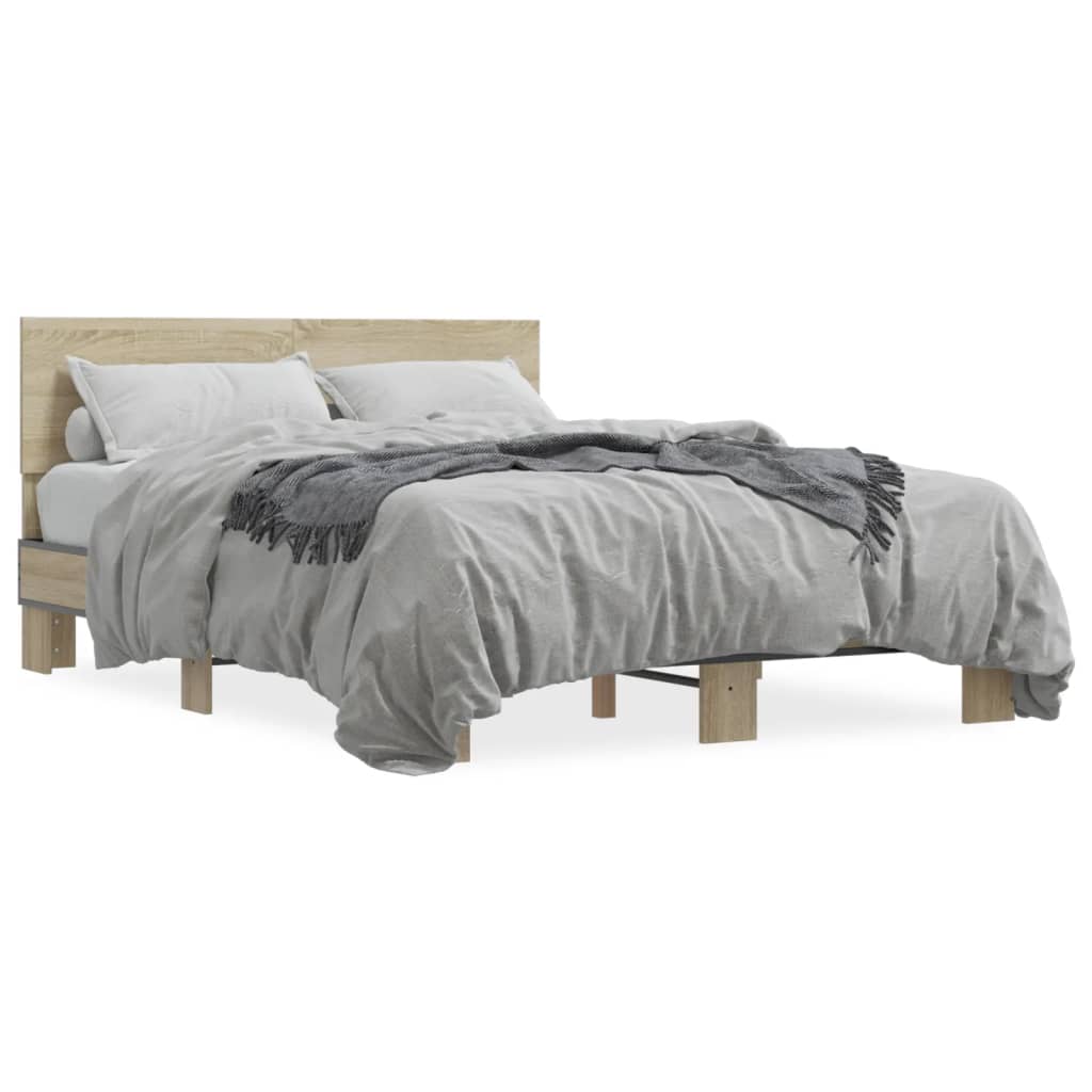 sengestel 140x190 cm konstrueret træ og metal sonoma-eg