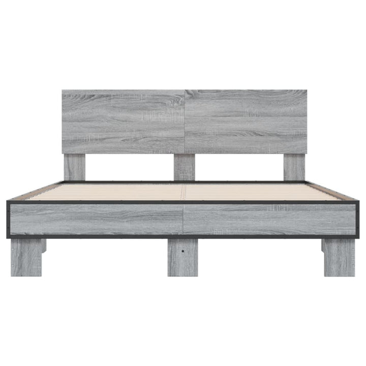 sengestel 140x190 cm konstrueret træ og metal grå sonoma-eg