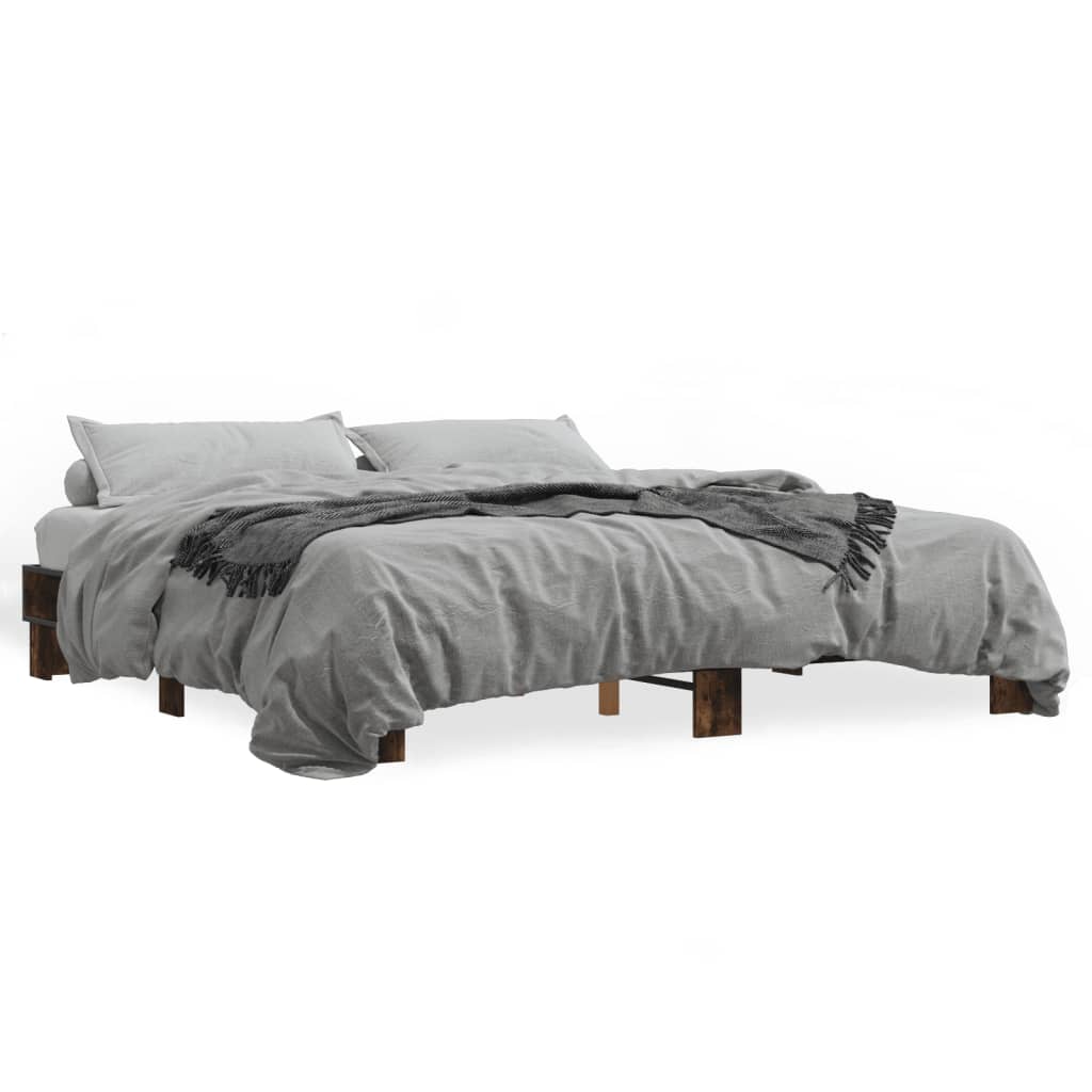 sengestel 200x200cm konstrueret træ og metal røget egetræsfarve