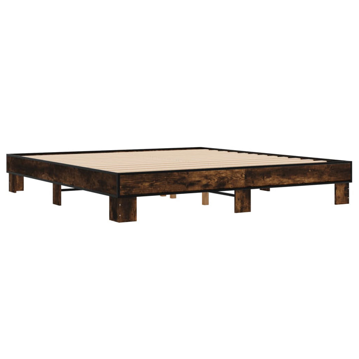 sengestel 200x200cm konstrueret træ og metal røget egetræsfarve