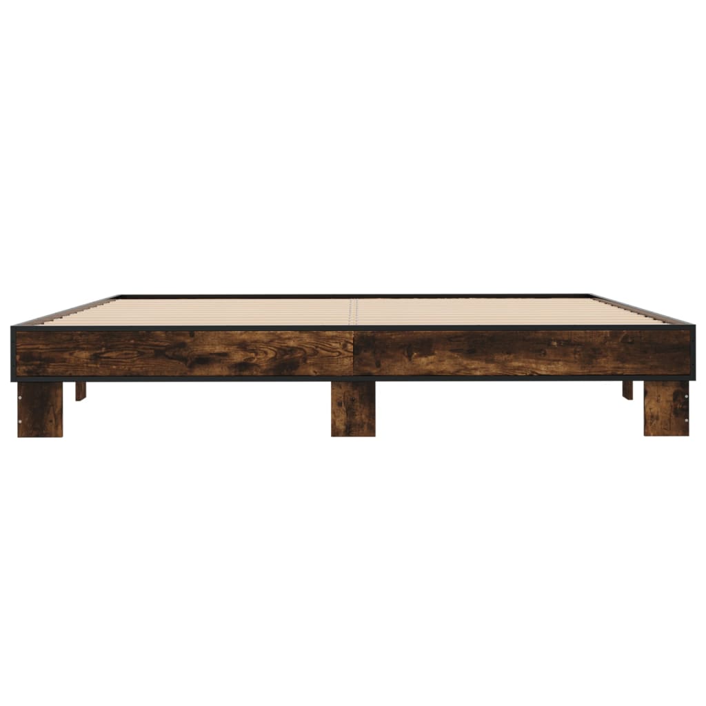 sengestel 200x200cm konstrueret træ og metal røget egetræsfarve