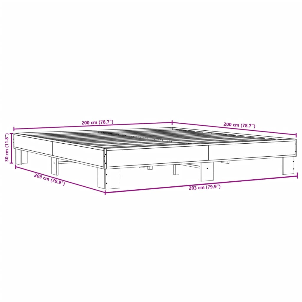 sengestel 200x200cm konstrueret træ og metal røget egetræsfarve