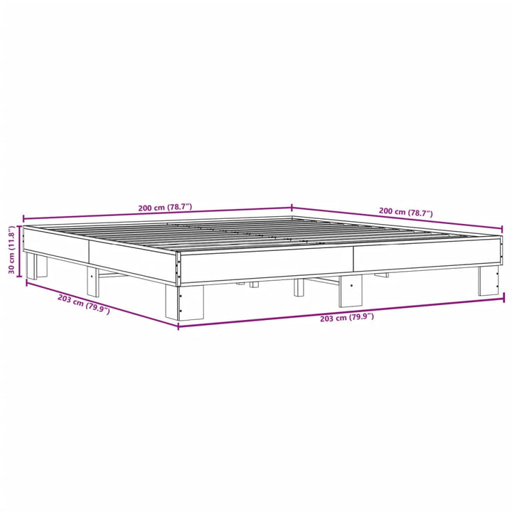 sengestel 200x200cm konstrueret træ og metal røget egetræsfarve