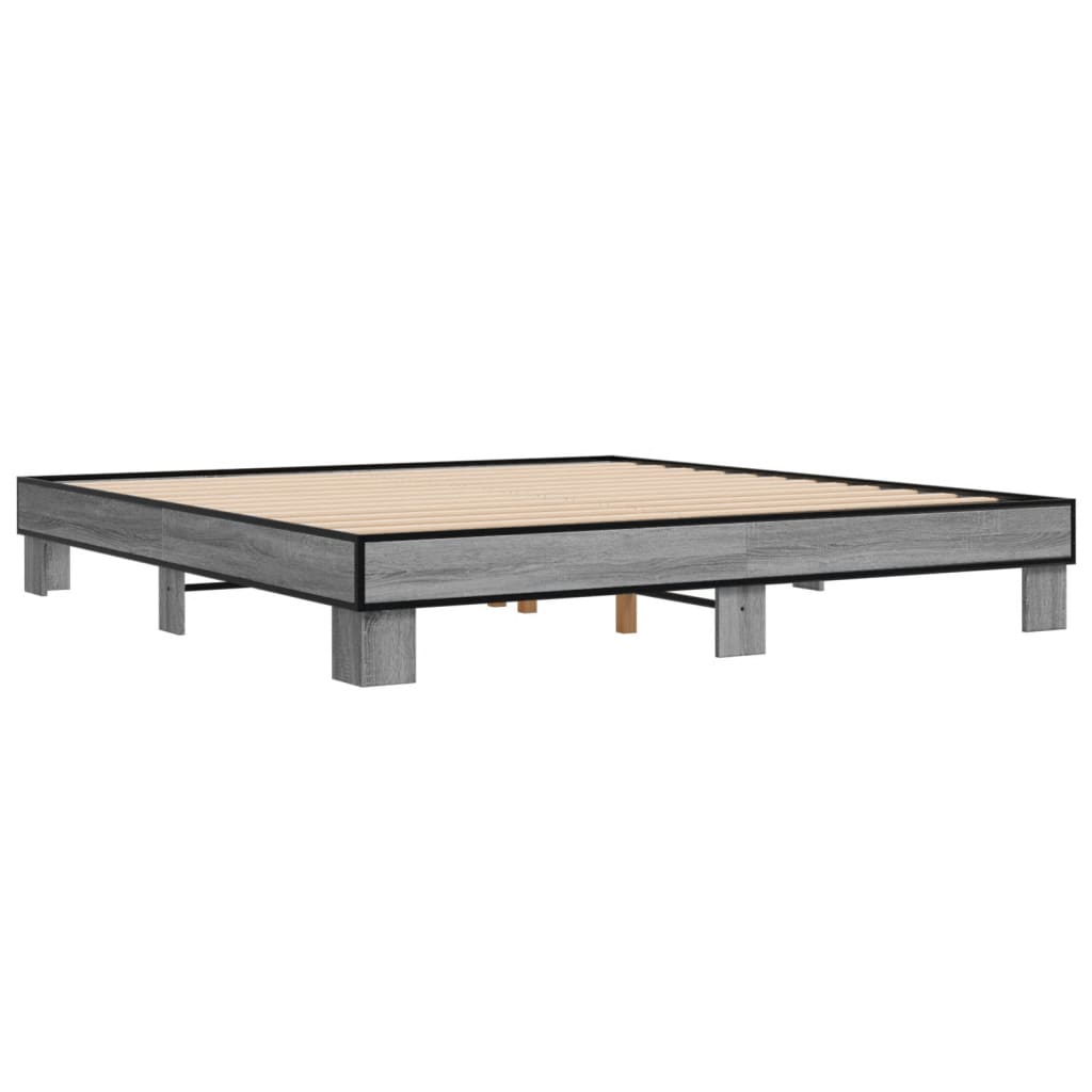 sengestel 200x200 cm konstrueret træ og metal grå sonoma-eg