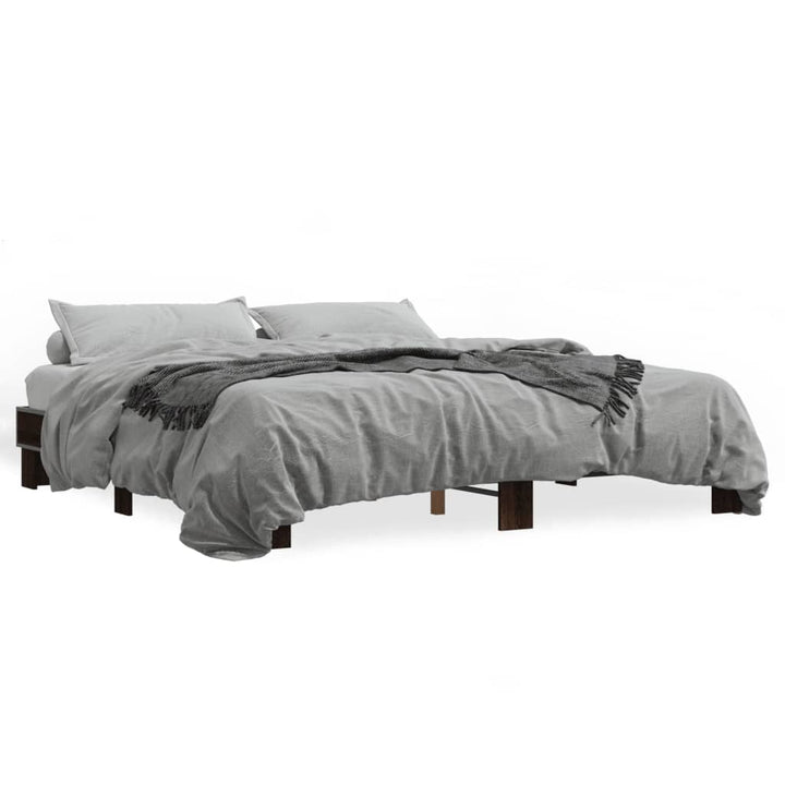 sengeramme 200x200 cm konstrueret træ og metal brun egetræ