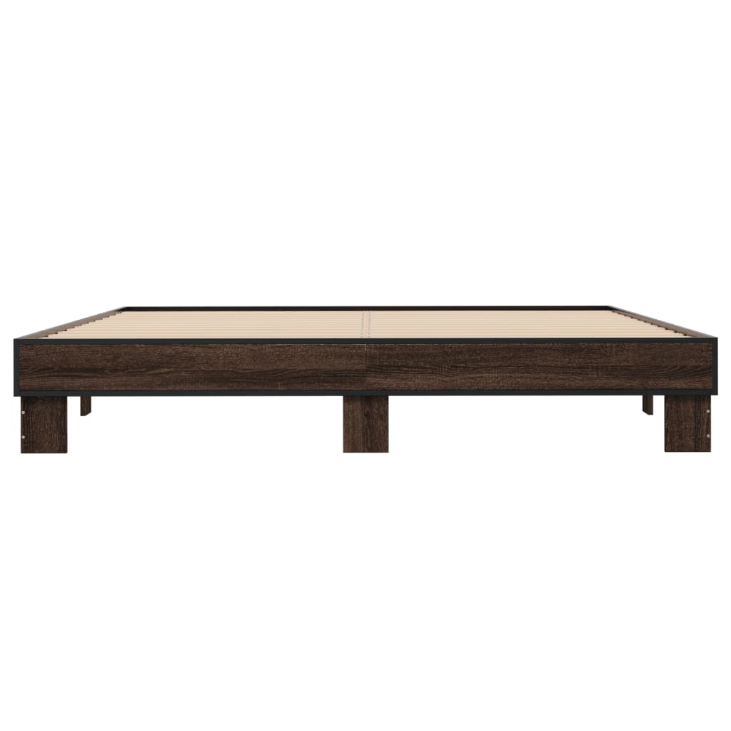 sengeramme 200x200 cm konstrueret træ og metal brun egetræ