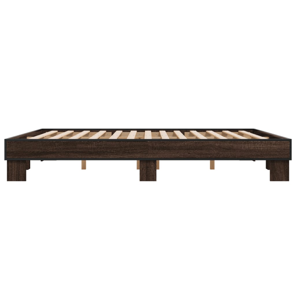 sengeramme 200x200 cm konstrueret træ og metal brun egetræ