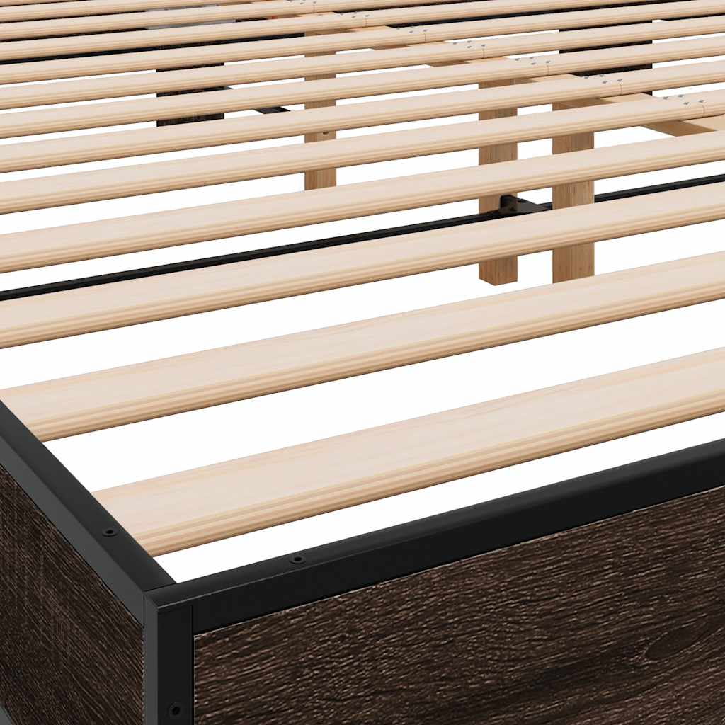 sengeramme 200x200 cm konstrueret træ og metal brun egetræ
