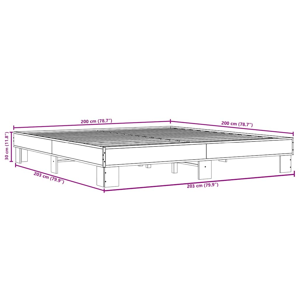 sengeramme 200x200 cm konstrueret træ og metal brun egetræ
