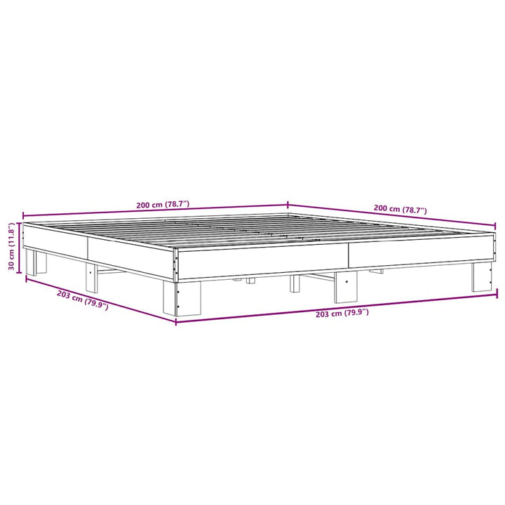 sengeramme 200x200 cm konstrueret træ og metal brun egetræ