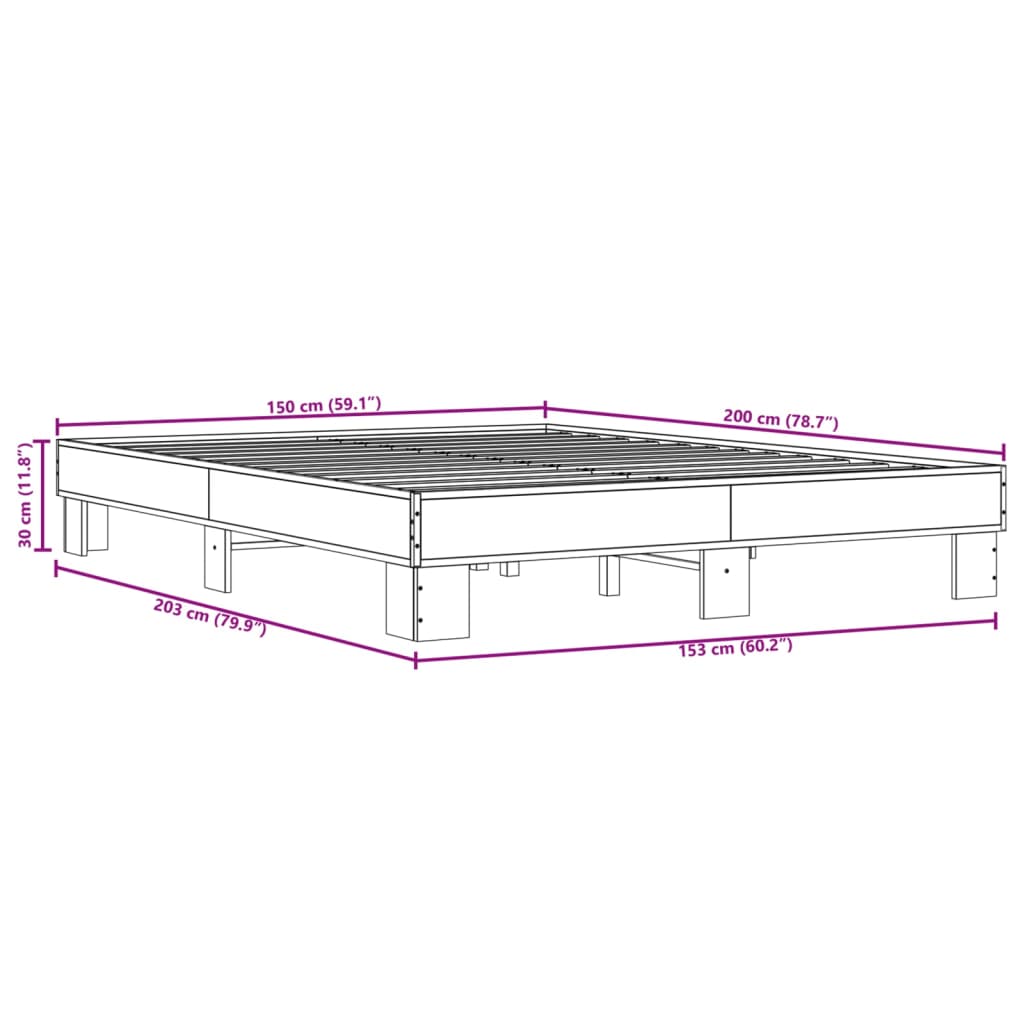 sengestel 150x200 cm konstrueret træ og metal sonoma-eg