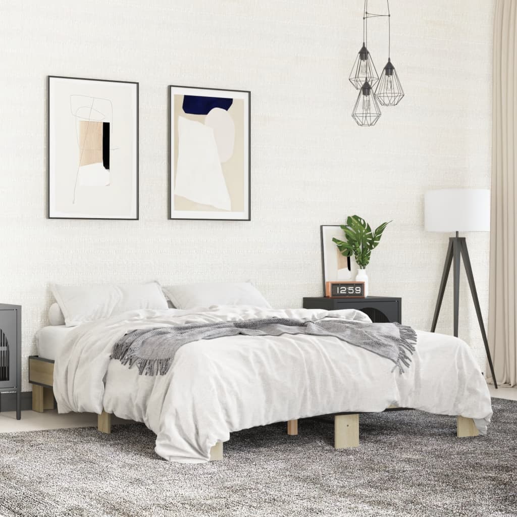 sengestel 150x200 cm konstrueret træ og metal sonoma-eg