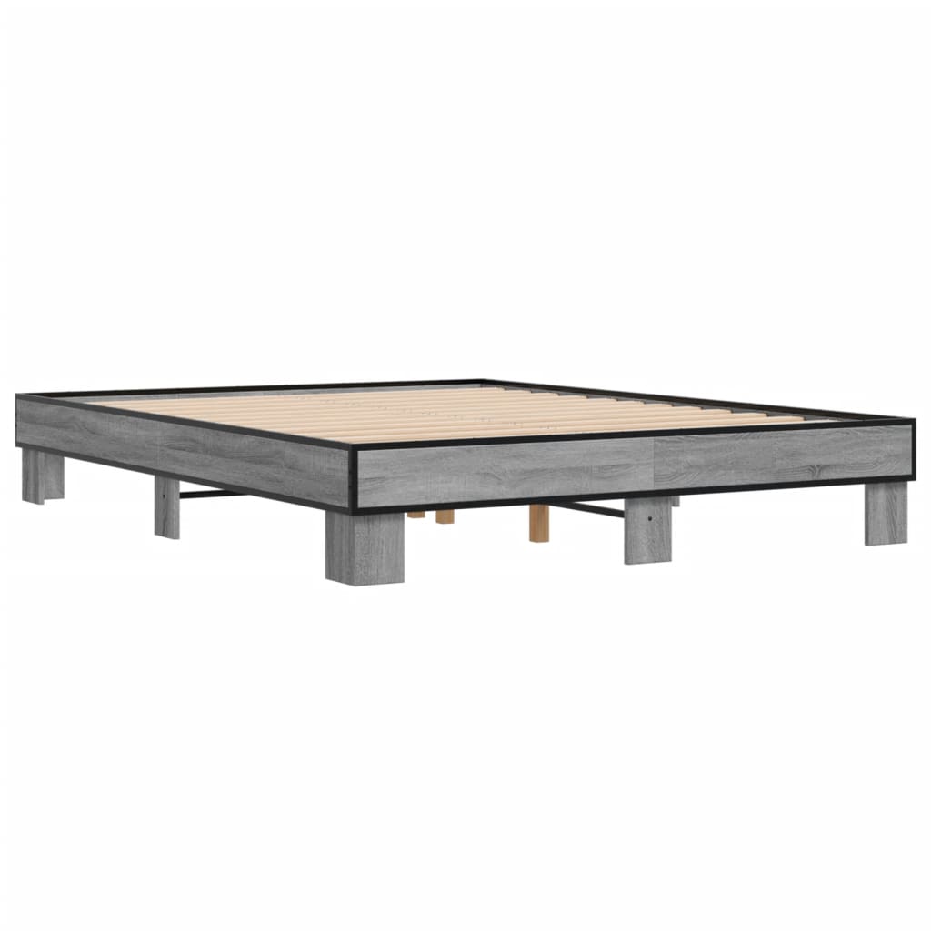 sengestel 150x200 cm konstrueret træ og metal grå sonoma-eg