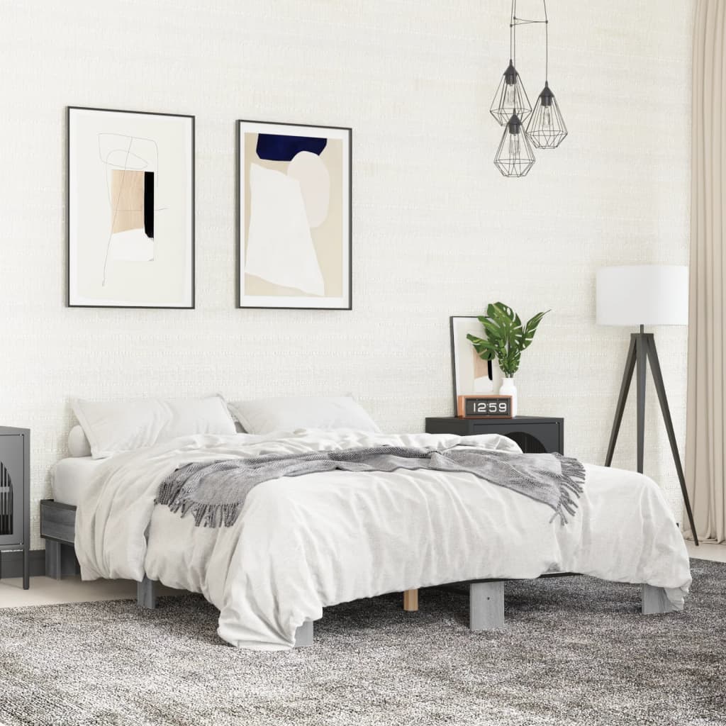 sengestel 150x200 cm konstrueret træ og metal grå sonoma-eg