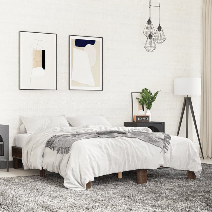 sengestel 150x200 cm konstrueret træ og metal brun egetræ