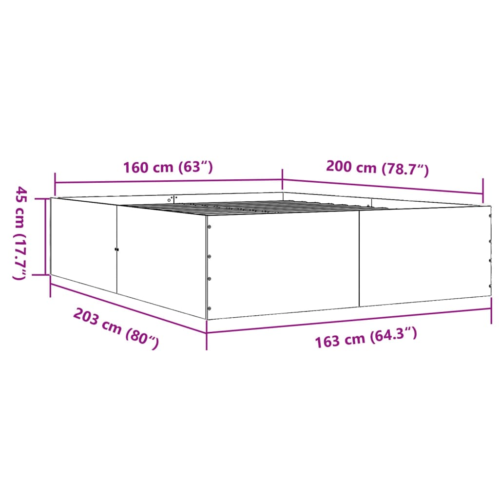 sengestel 160x200 cm massivt træ sort