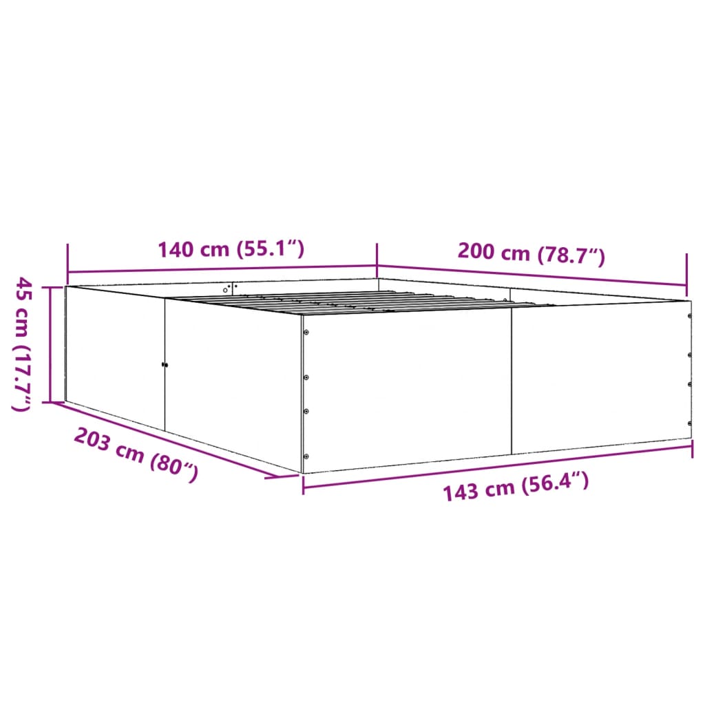 sengestel 140x200 cm massivt træ sort