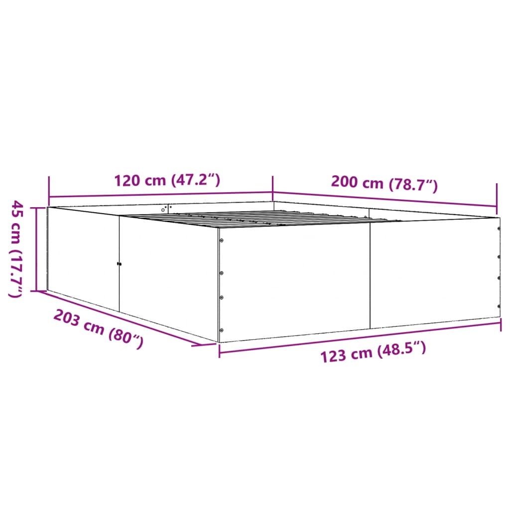 sengestel 120x200 cm konstrueret træ brun eg