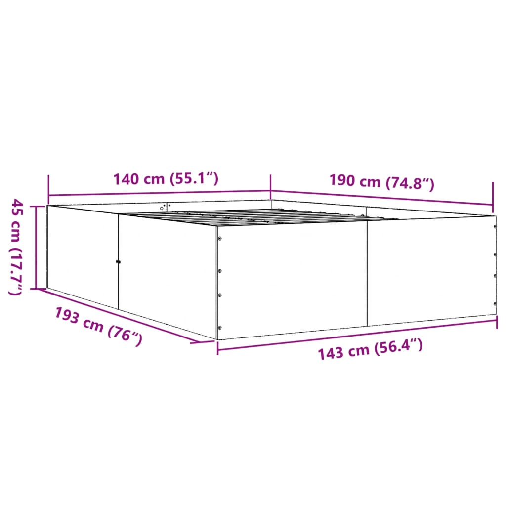 sengestel 140x190 cm konstrueret træ sort
