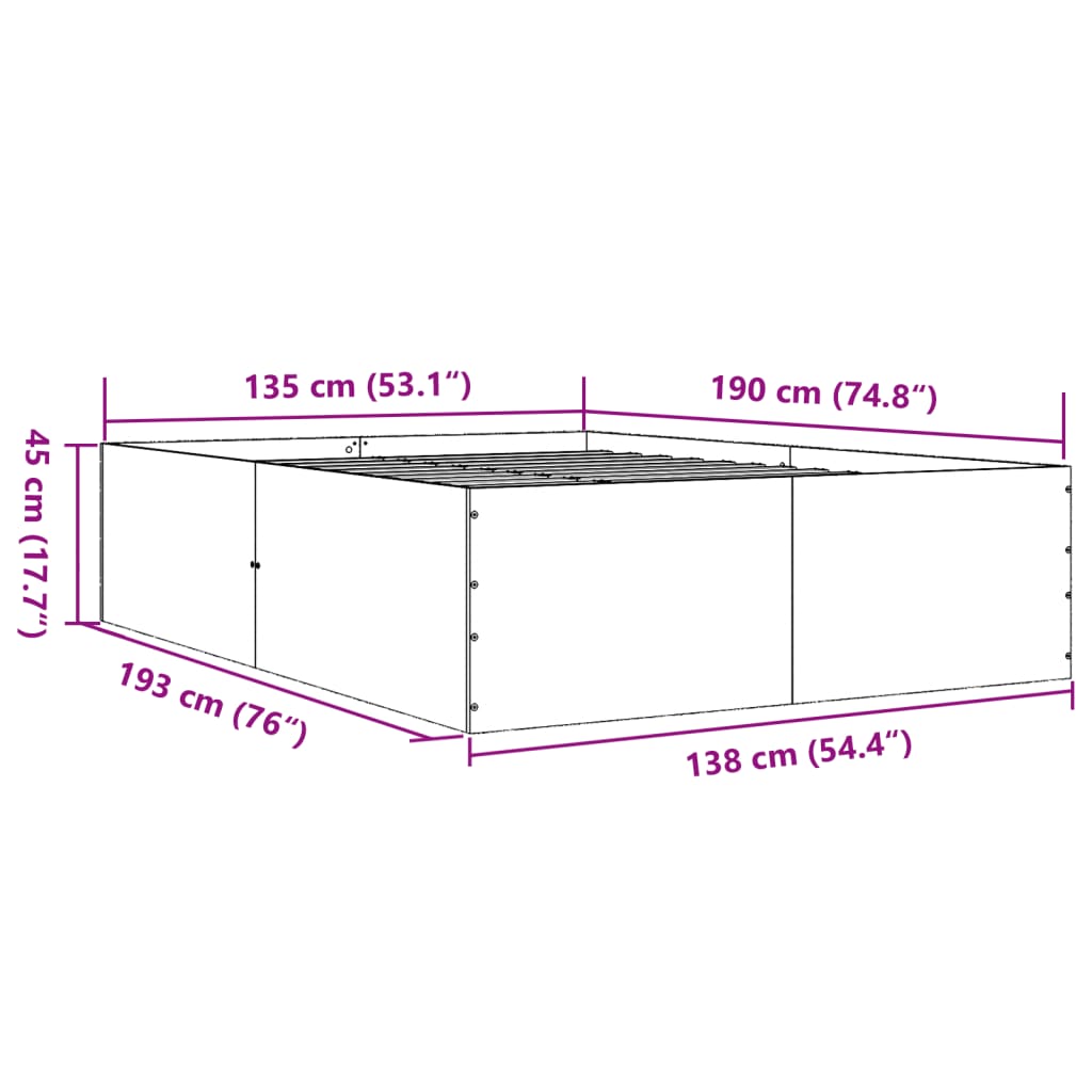 sengestel 135x190 cm konstrueret træ sonoma-eg
