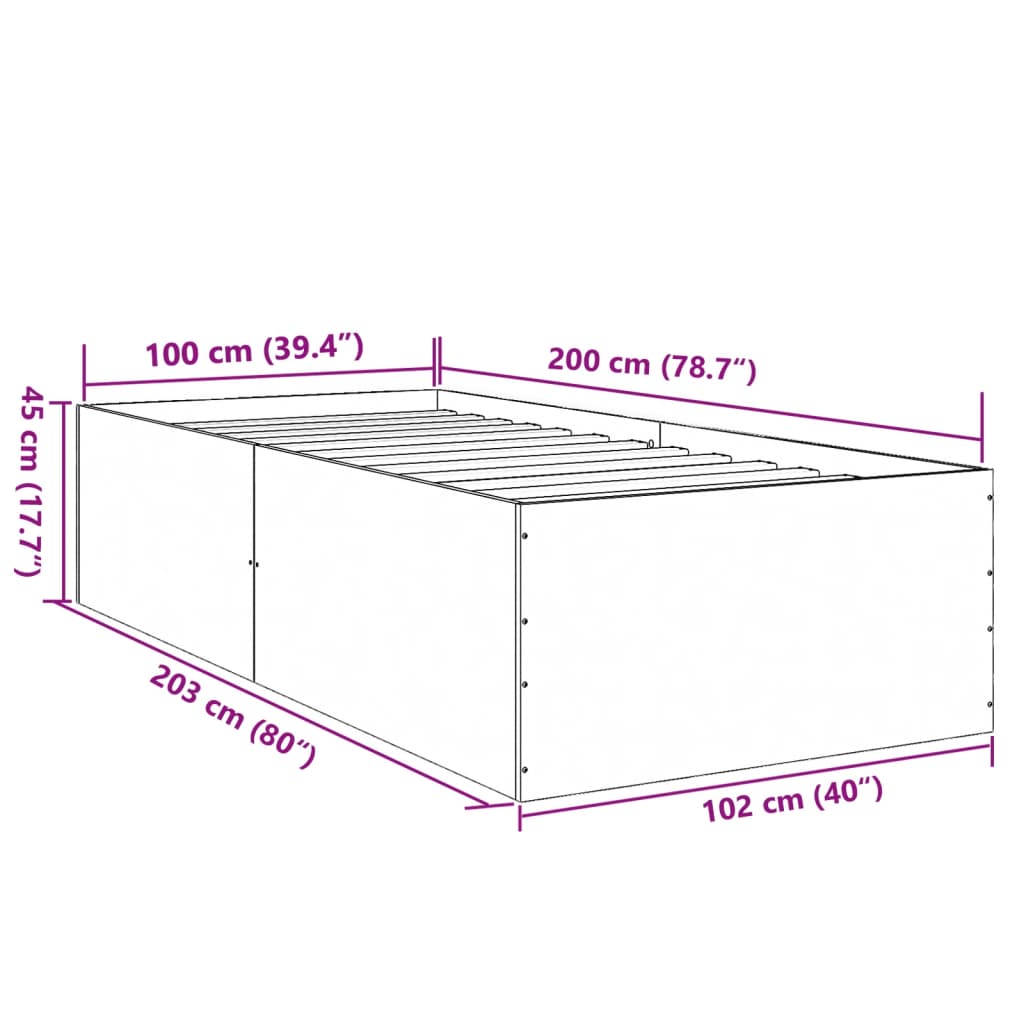 sengeramme 100x200 cm konstrueret træ grå sonoma-eg