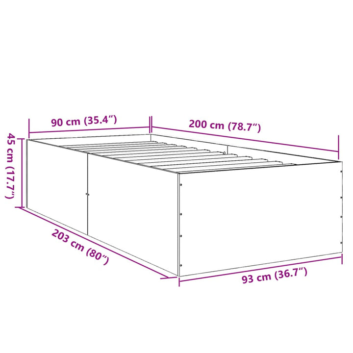 sengeramme 90x200 cm konstrueret træ sonoma-eg
