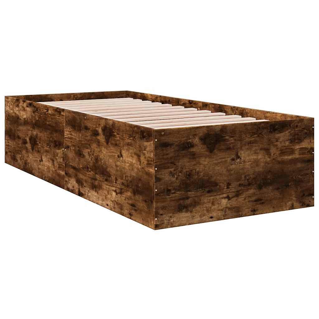 sengeramme 90x190 cm konstrueret træ røget egetræsfarve