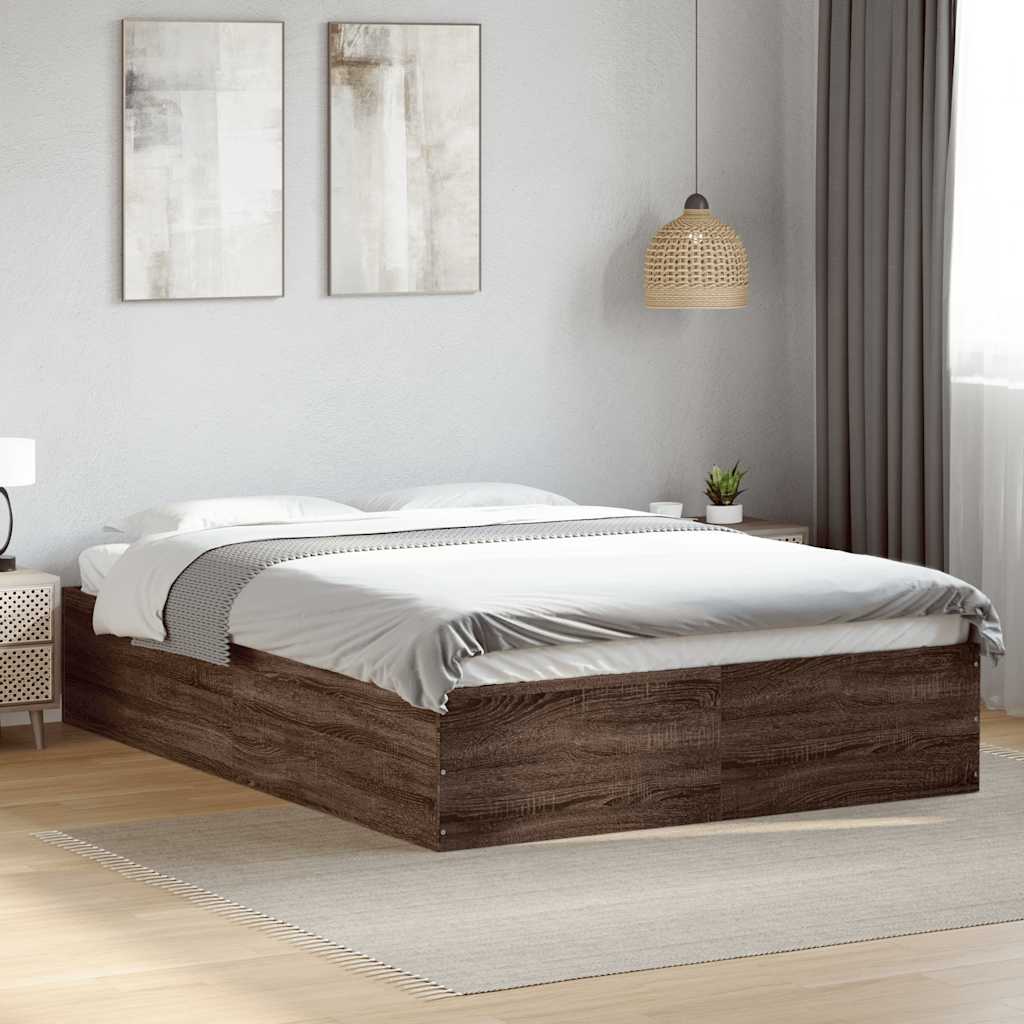 sengestel 135x190 cm konstrueret træ brun eg