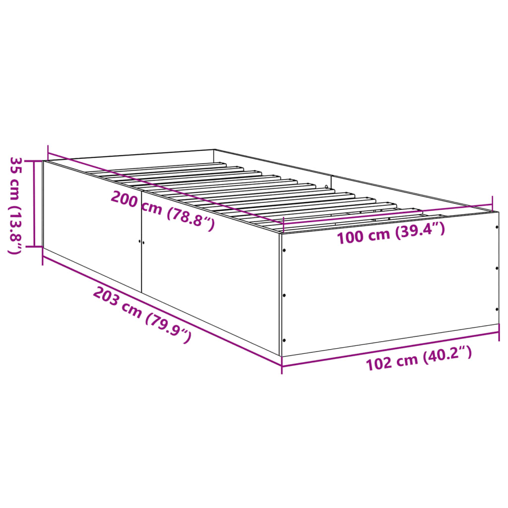sengeramme 100x200 cm konstrueret træ betongrå