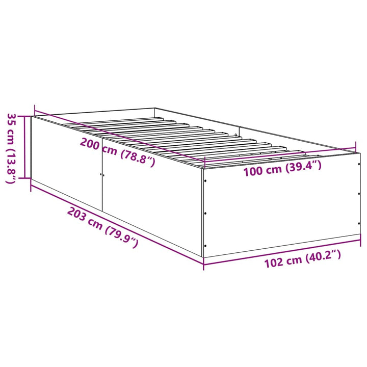 sengeramme 100x200 cm konstrueret træ brun egetræsfarve