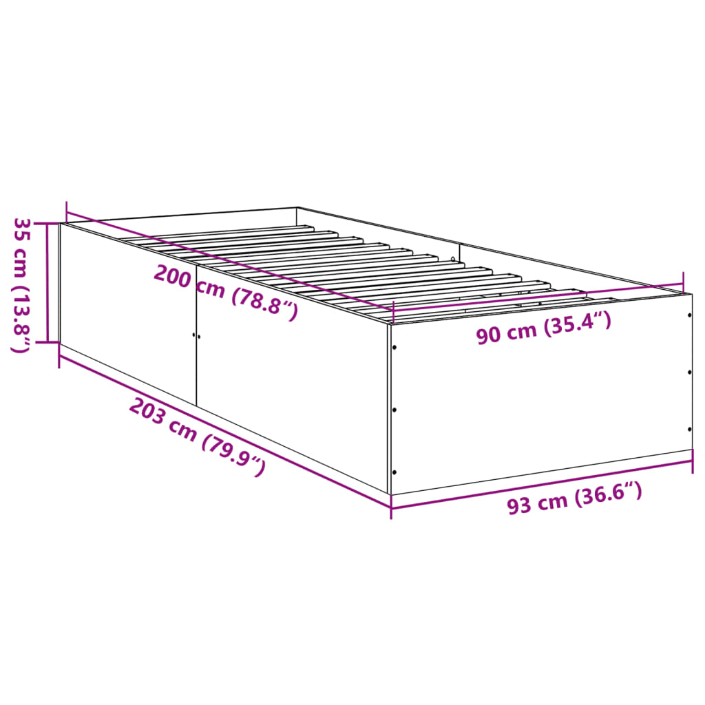 sengeramme 90x200 cm konstrueret træ grå sonoma-eg