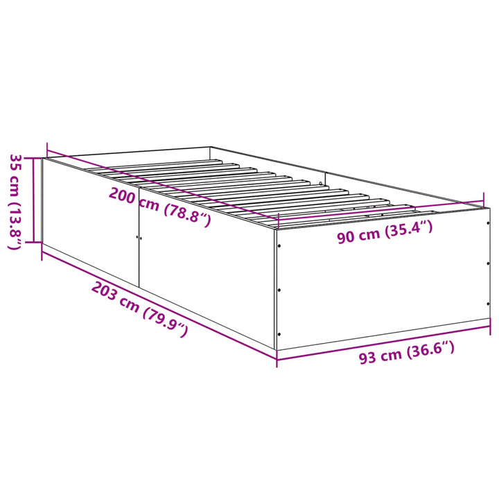 sengeramme 90x200 cm konstrueret træ brun egetræsfarve
