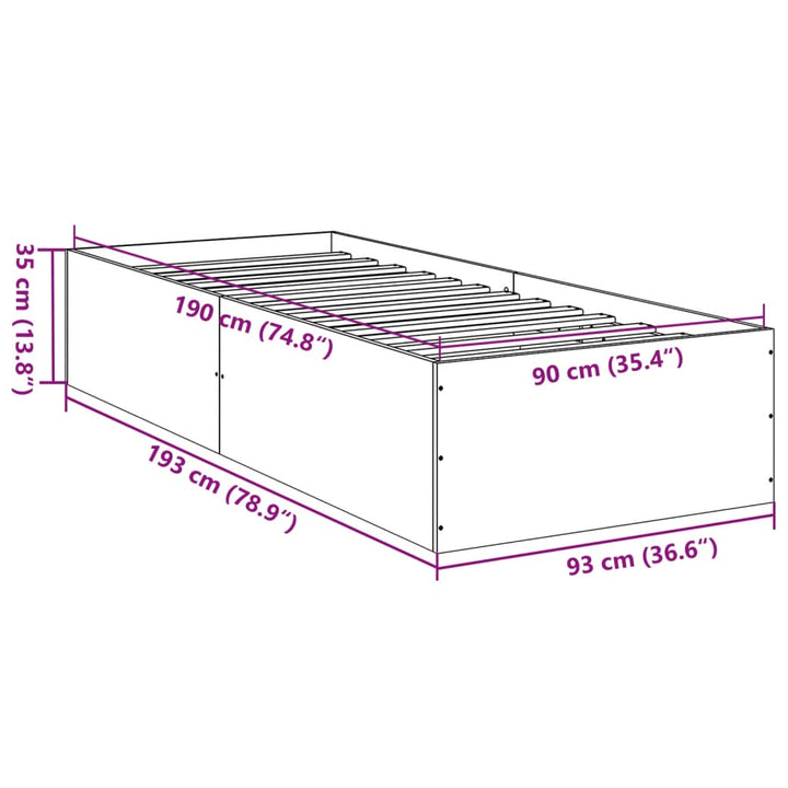 sengeramme 90x190 cm konstrueret træ sonoma-eg