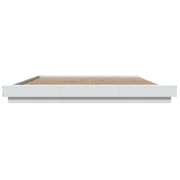 sengeramme med LED-lys 200x200 cm konstrueret træ hvid