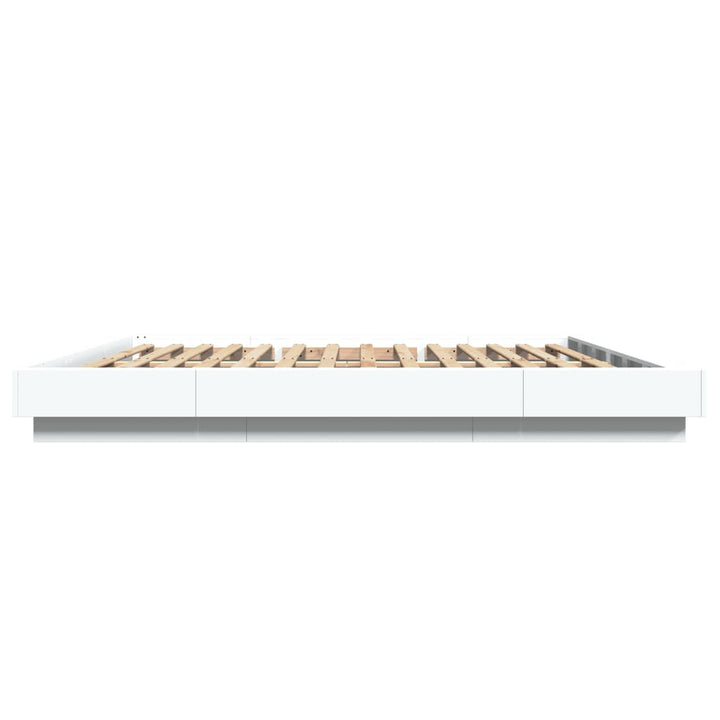 sengeramme med LED-lys 200x200 cm konstrueret træ hvid