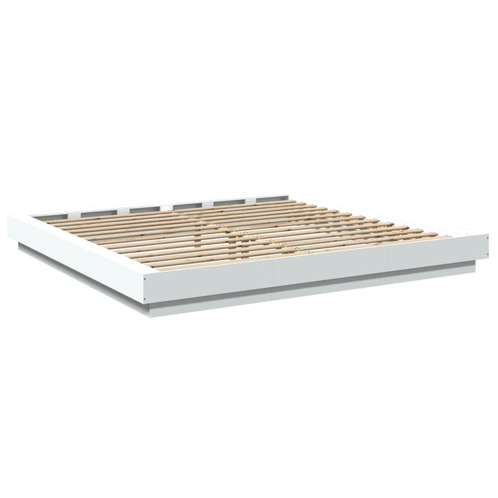 sengeramme med LED-lys 200x200 cm konstrueret træ hvid