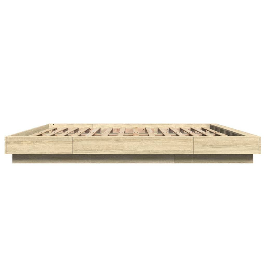 sengeramme med LED-lys 200x200 cm konstrueret træ sonoma-eg