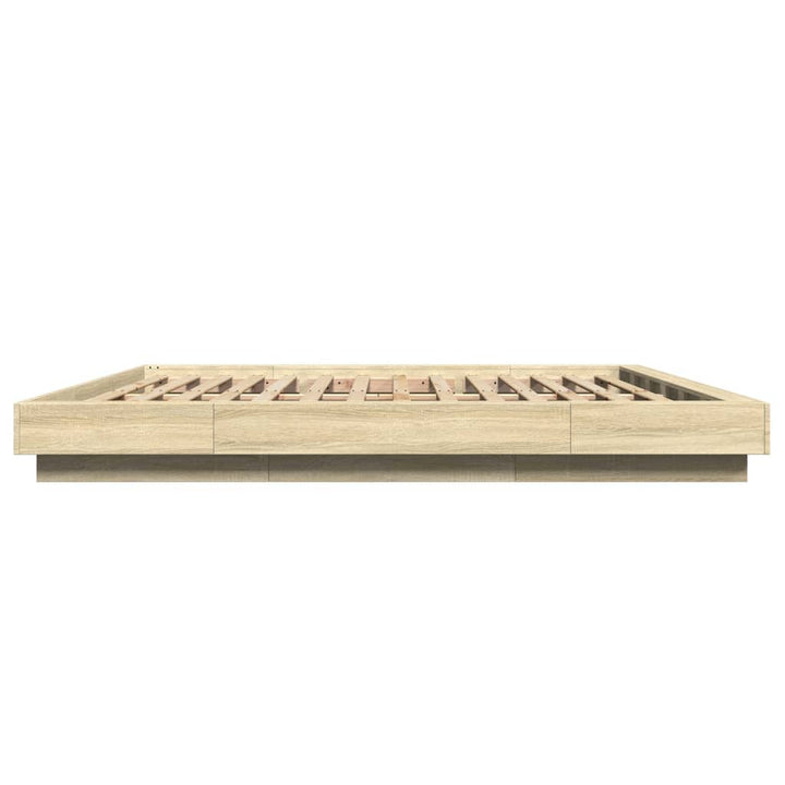 sengeramme med LED-lys 200x200 cm konstrueret træ sonoma-eg