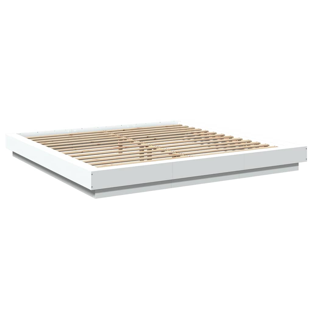 sengeramme med LED-lys 180x200 cm konstrueret træ hvid