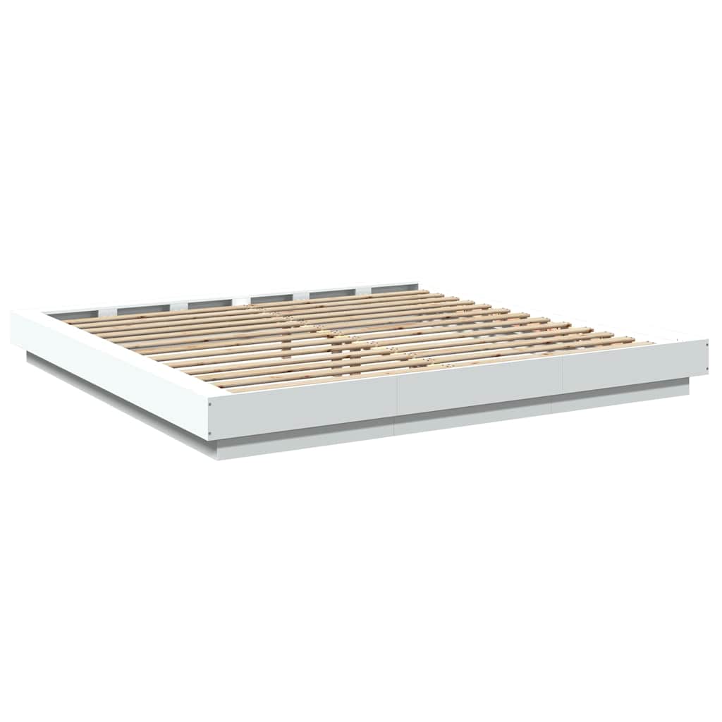 sengeramme med LED-lys 180x200 cm konstrueret træ hvid
