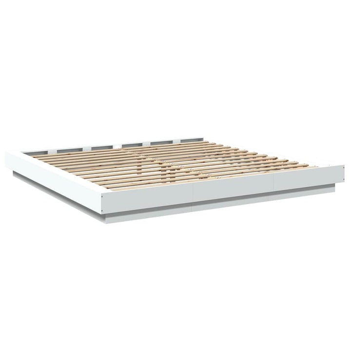 sengeramme med LED-lys 180x200 cm konstrueret træ hvid