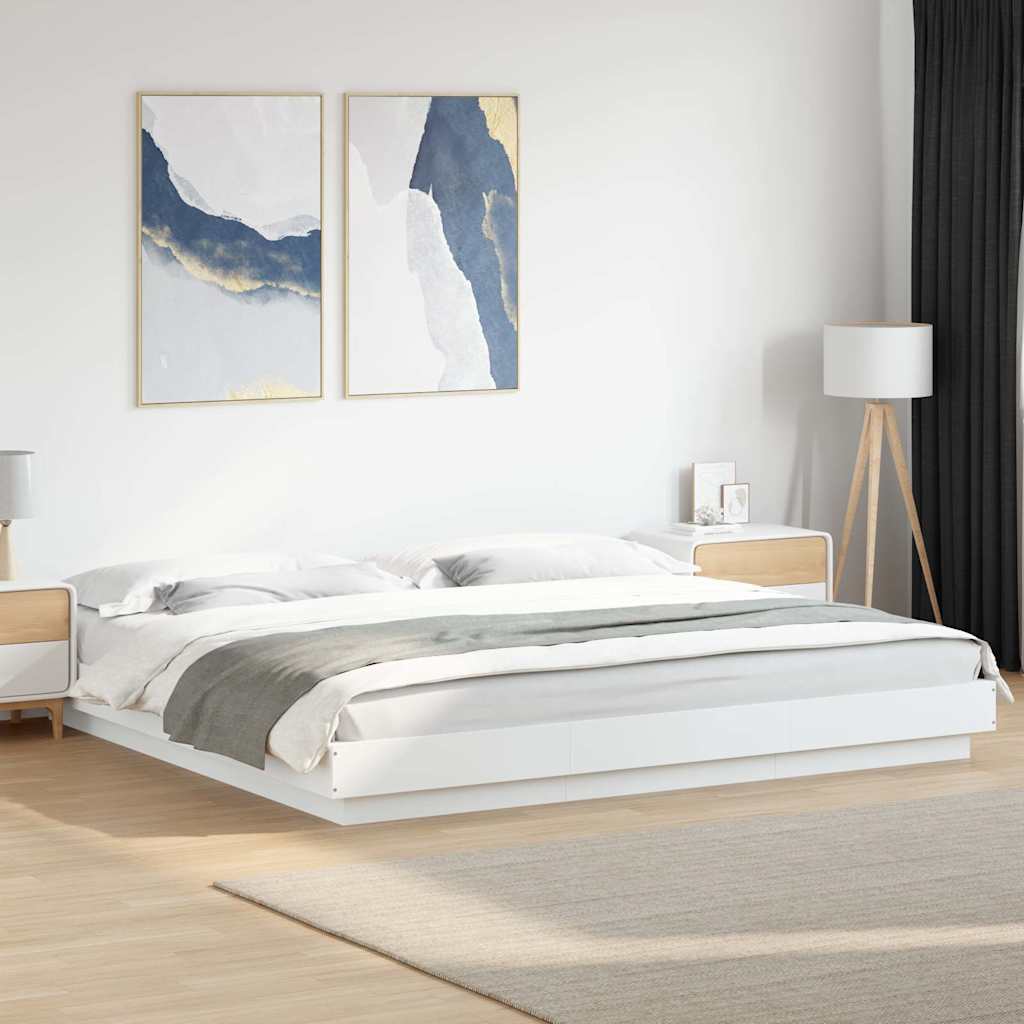 sengeramme med LED-lys 180x200 cm konstrueret træ hvid
