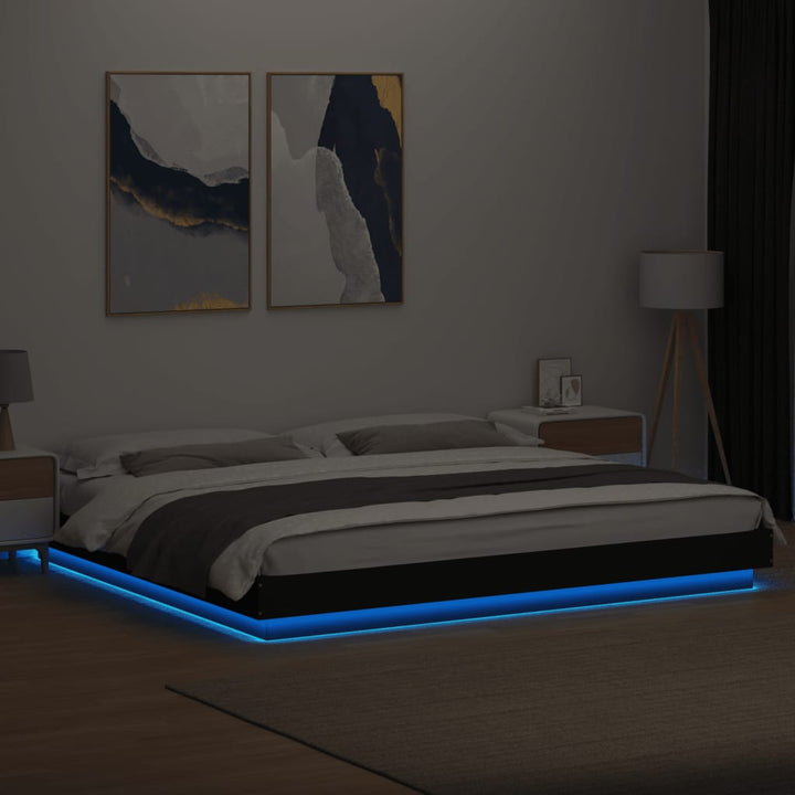 sengeramme med LED-lys 180x200 cm konstrueret træ sort