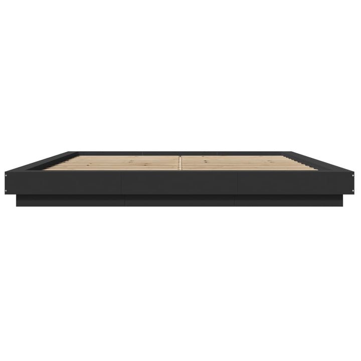 sengeramme med LED-lys 180x200 cm konstrueret træ sort