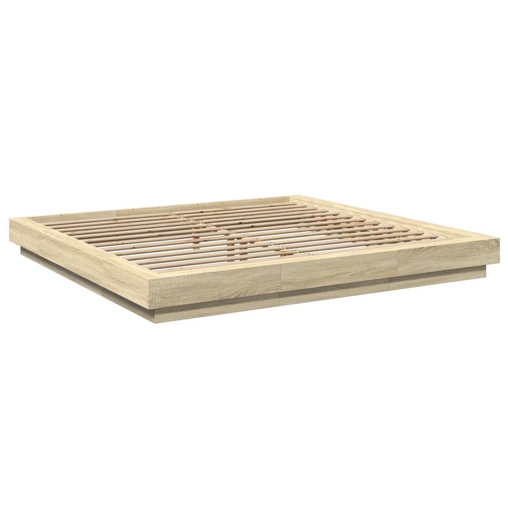 sengeramme med LED-lys 180x200 cm konstrueret træ sonoma-eg