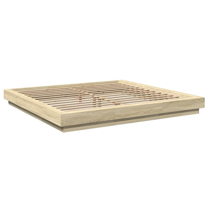 sengeramme med LED-lys 180x200 cm konstrueret træ sonoma-eg