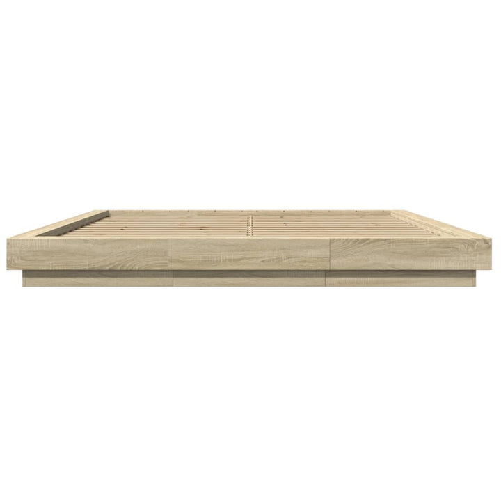 sengeramme med LED-lys 180x200 cm konstrueret træ sonoma-eg