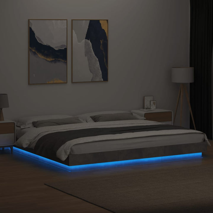 sengeramme med LED-lys 180x200 cm konstrueret træ betongrå