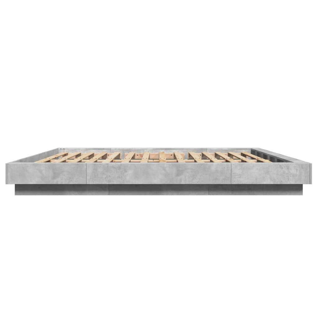 sengeramme med LED-lys 180x200 cm konstrueret træ betongrå