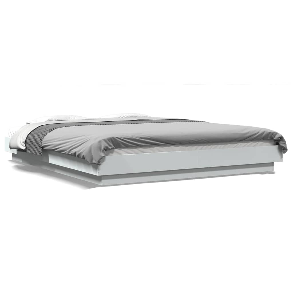sengeramme med LED-lys 160x200 cm konstrueret træ hvid